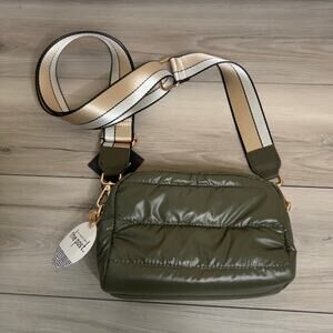 The Post Olive Green Puffer Crossbody Bag Adjustable Strap